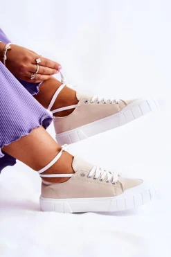 Damskie Trampki Na Platformie Beżowe Comes