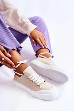 Damskie Trampki Na Platformie Beżowe Comes