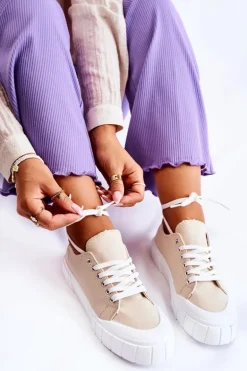 Damskie Trampki Na Platformie Beżowe Comes