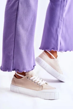 Damskie Trampki Na Platformie Beżowe Comes