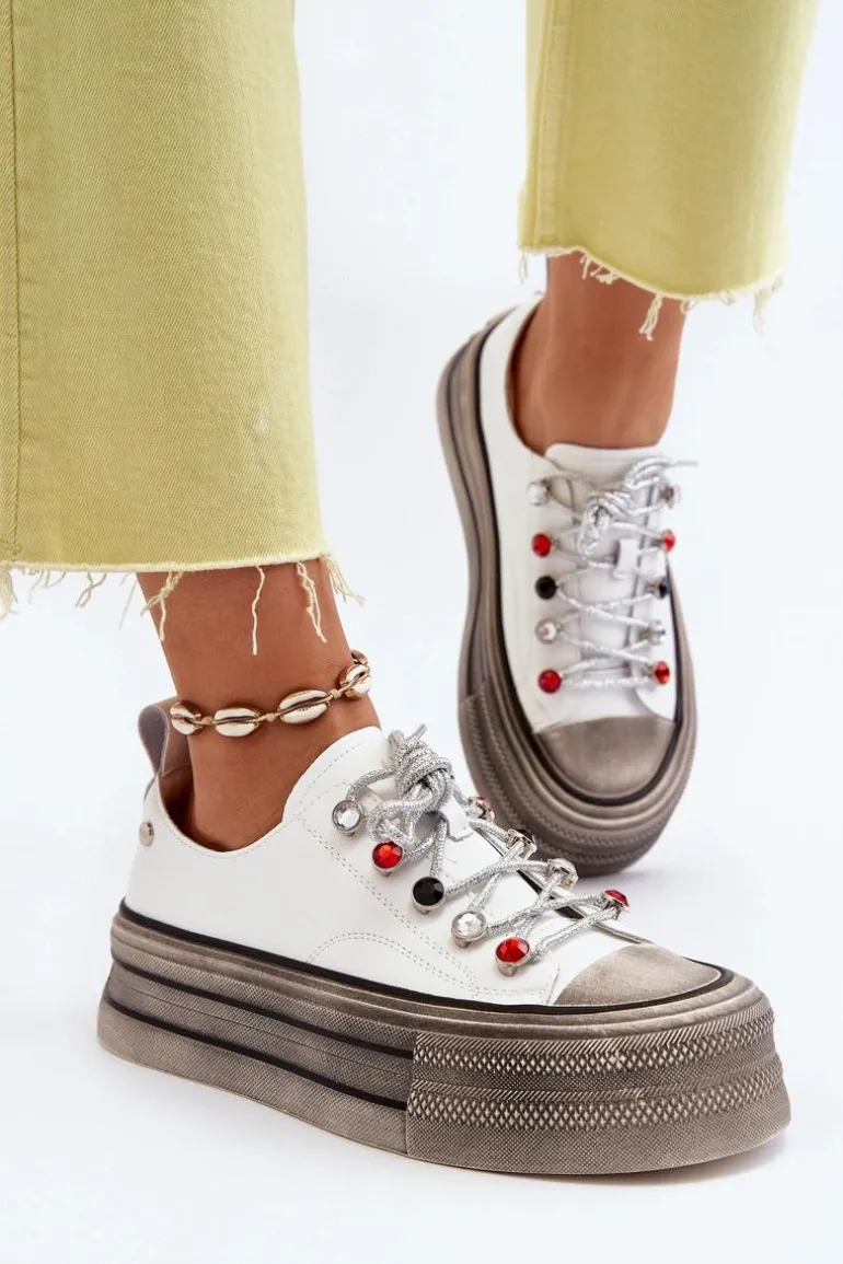 Damskie Trampki Na Platformie GOE NN2N4054 Białe