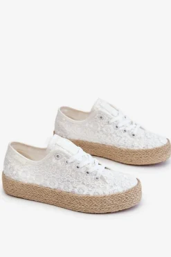 Damskie Trampki Na Plecionej Platformie Big Star LL274199 Białe