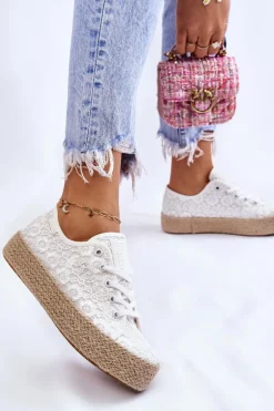 Damskie Trampki Na Plecionej Platformie Big Star LL274199 Białe