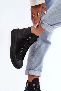 Damskie Trampki Na Suwak Ocieplane Czarne Big Star MM274023