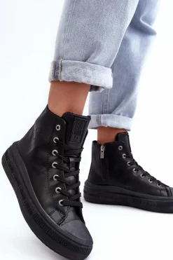 Damskie Trampki Na Suwak Ocieplane Czarne Big Star MM274023