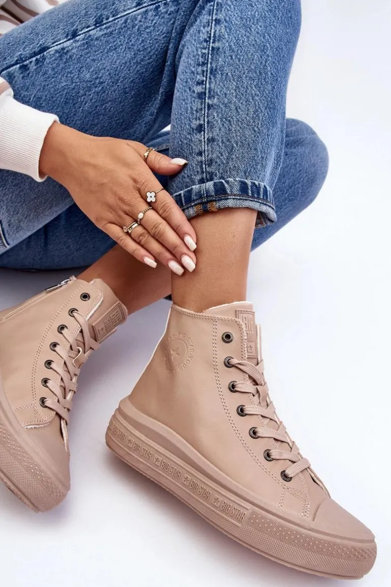 Damskie Trampki Na Suwak Ocieplane Beżowe Big Star MM274022