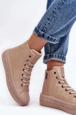 Damskie Trampki Na Suwak Ocieplane Beżowe Big Star MM274022