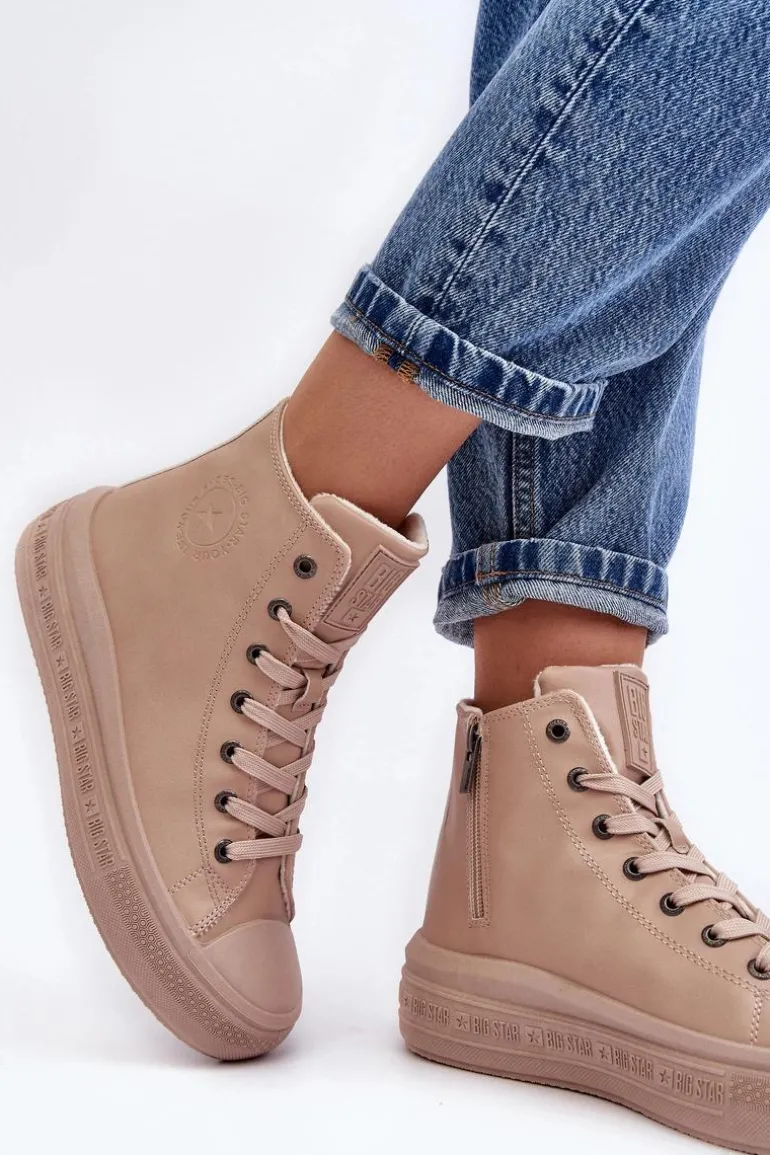 Damskie Trampki Na Suwak Ocieplane Beżowe Big Star MM274022