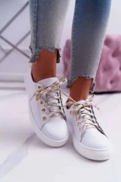 Damskie Trampki Skórzane Białe Viss