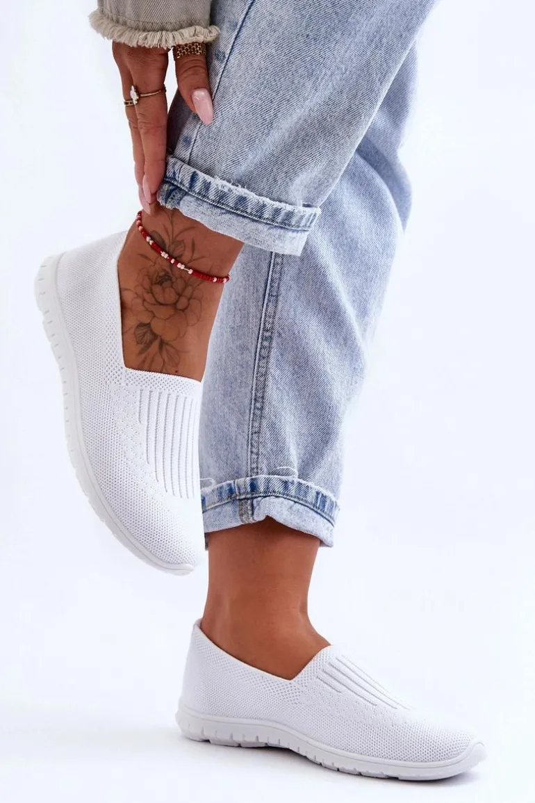 Damskie Trampki Tenisówki Wsuwane Białe Lento