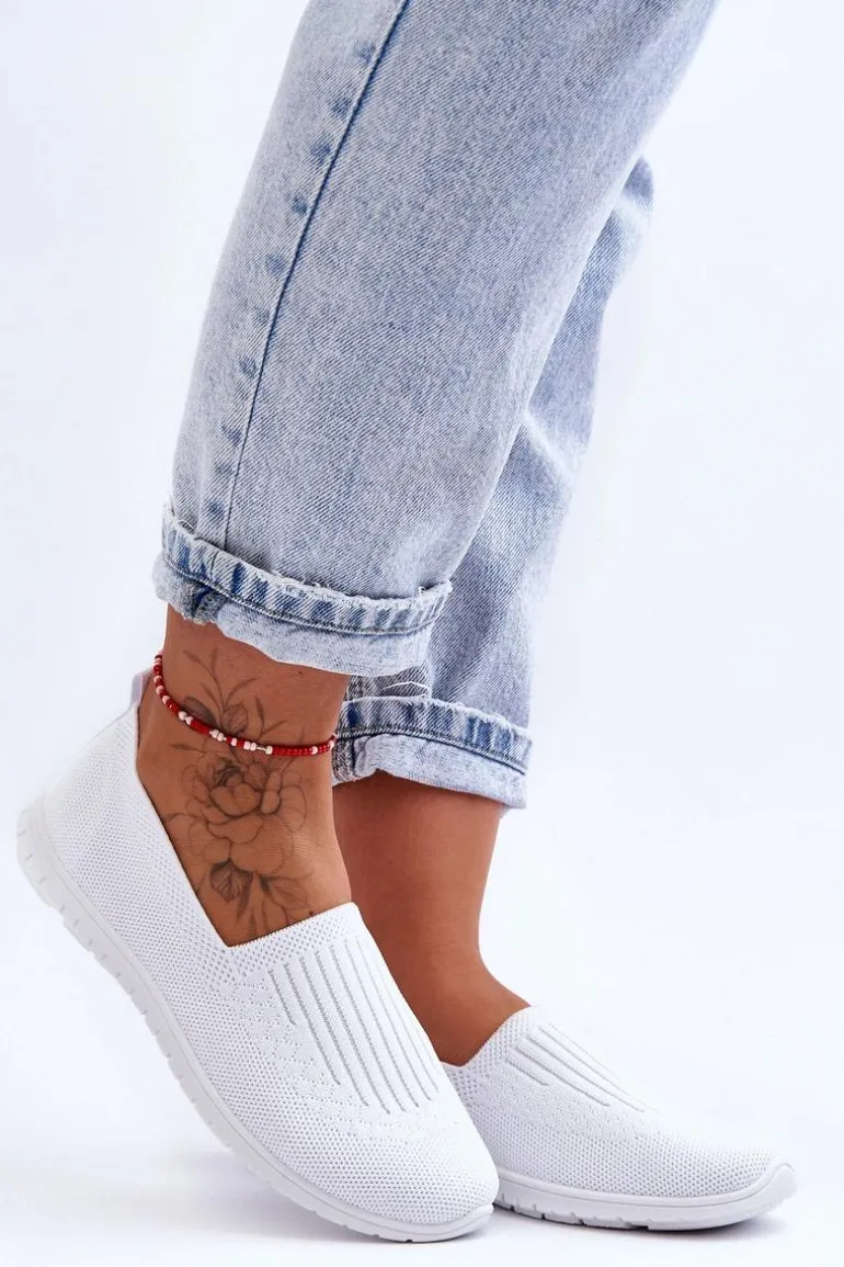 Damskie Trampki Tenisówki Wsuwane Białe Lento