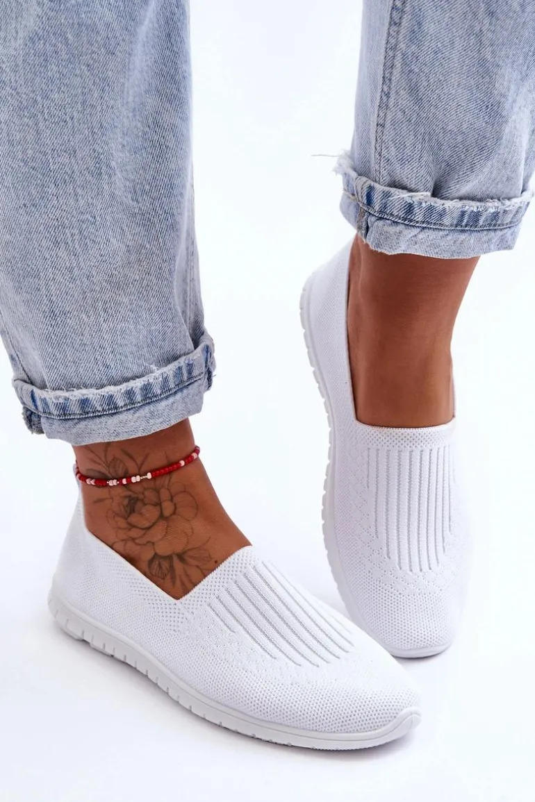 Damskie Trampki Tenisówki Wsuwane Białe Lento