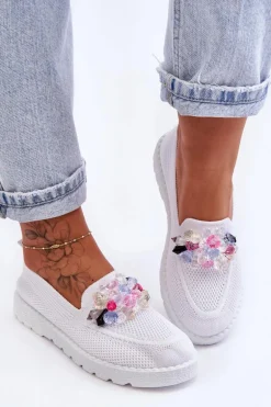 Damskie Trampki Tenisówki Wsuwane Z Ozdobą Białe Taylor
