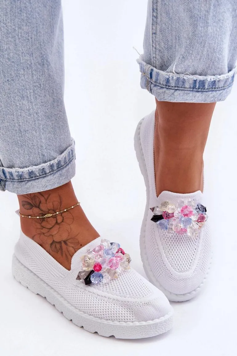 Damskie Trampki Tenisówki Wsuwane Z Ozdobą Białe Taylor