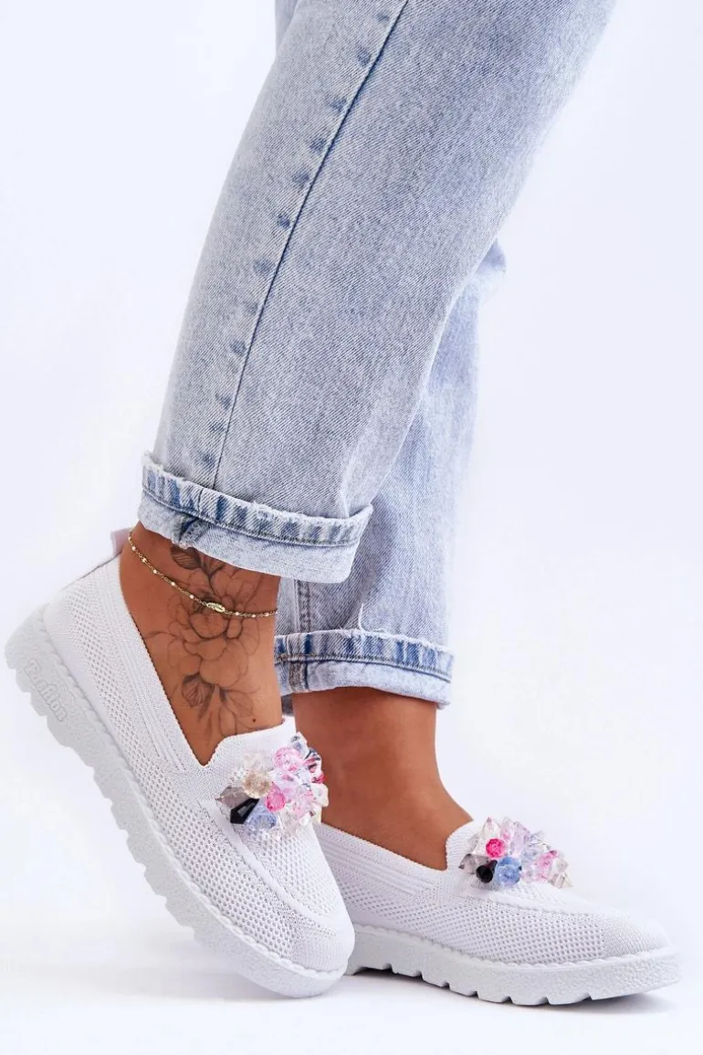 Damskie Trampki Tenisówki Wsuwane Z Ozdobą Białe Taylor