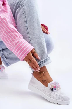 Damskie Trampki Tenisówki Wsuwane Z Ozdobą Białe Taylor