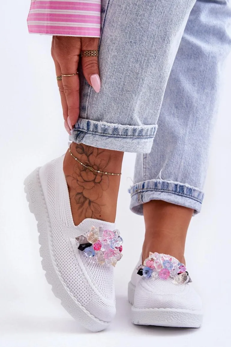 Damskie Trampki Tenisówki Wsuwane Z Ozdobą Białe Taylor