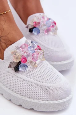 Damskie Trampki Tenisówki Wsuwane Z Ozdobą Białe Taylor