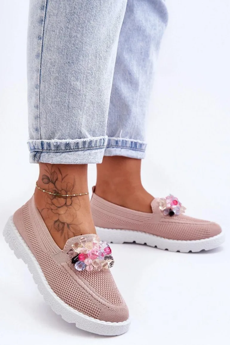 Damskie Trampki Tenisówki Wsuwane Z Ozdobą Różowe Taylor