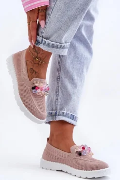 Damskie Trampki Tenisówki Wsuwane Z Ozdobą Różowe Taylor