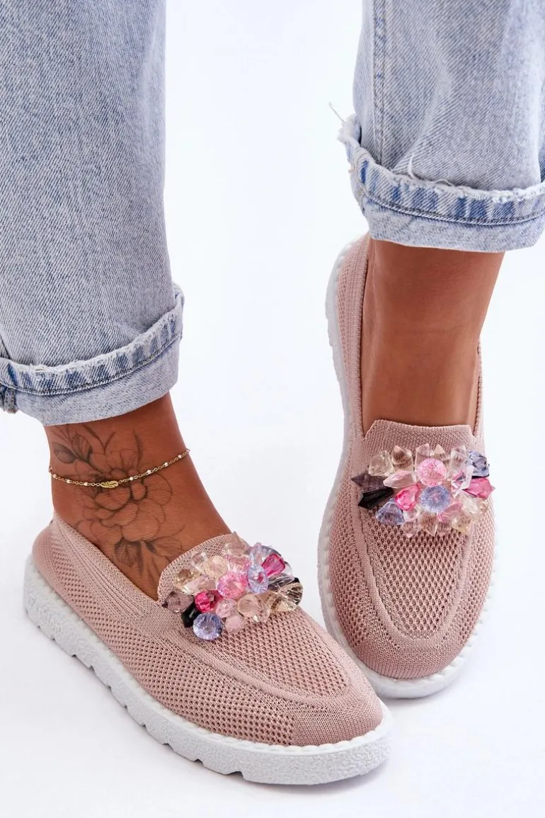 Damskie Trampki Tenisówki Wsuwane Z Ozdobą Różowe Taylor