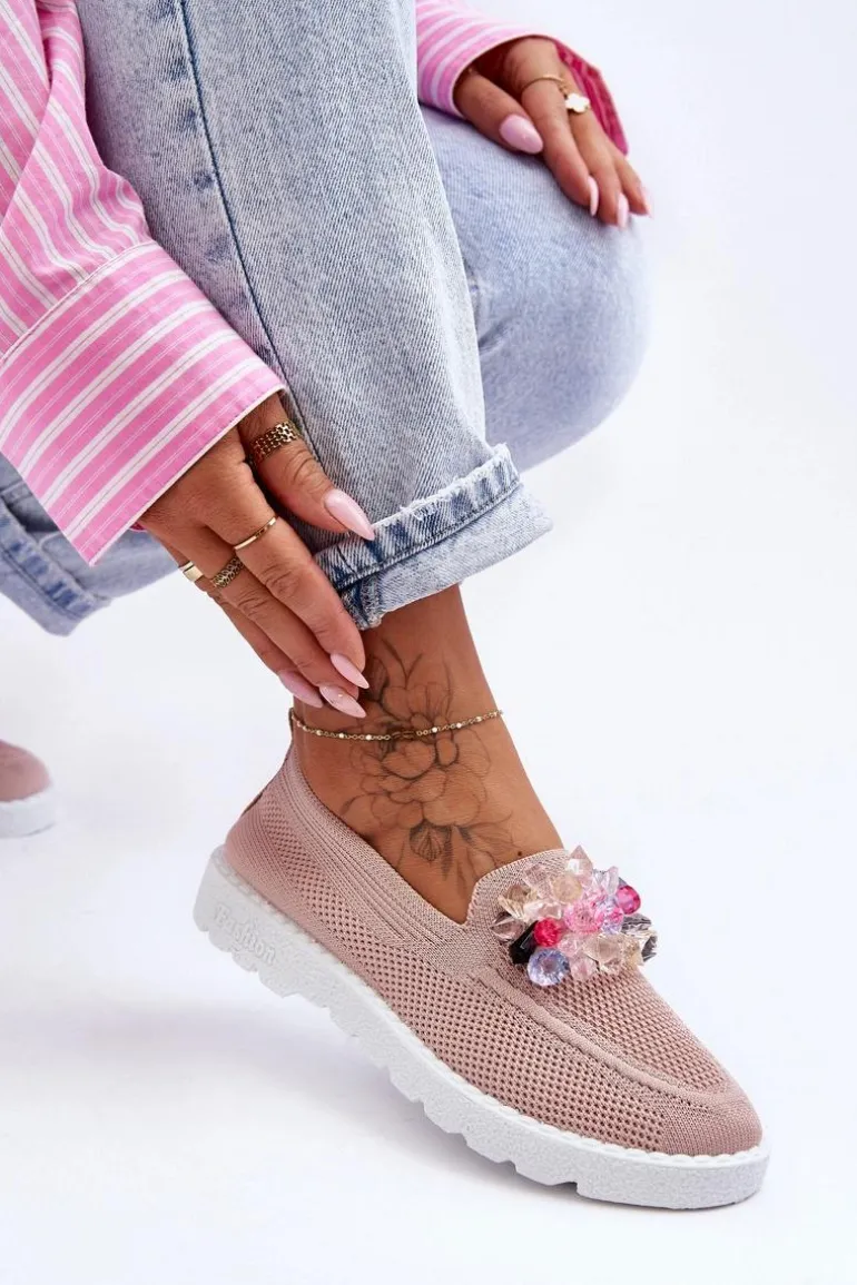 Damskie Trampki Tenisówki Wsuwane Z Ozdobą Różowe Taylor