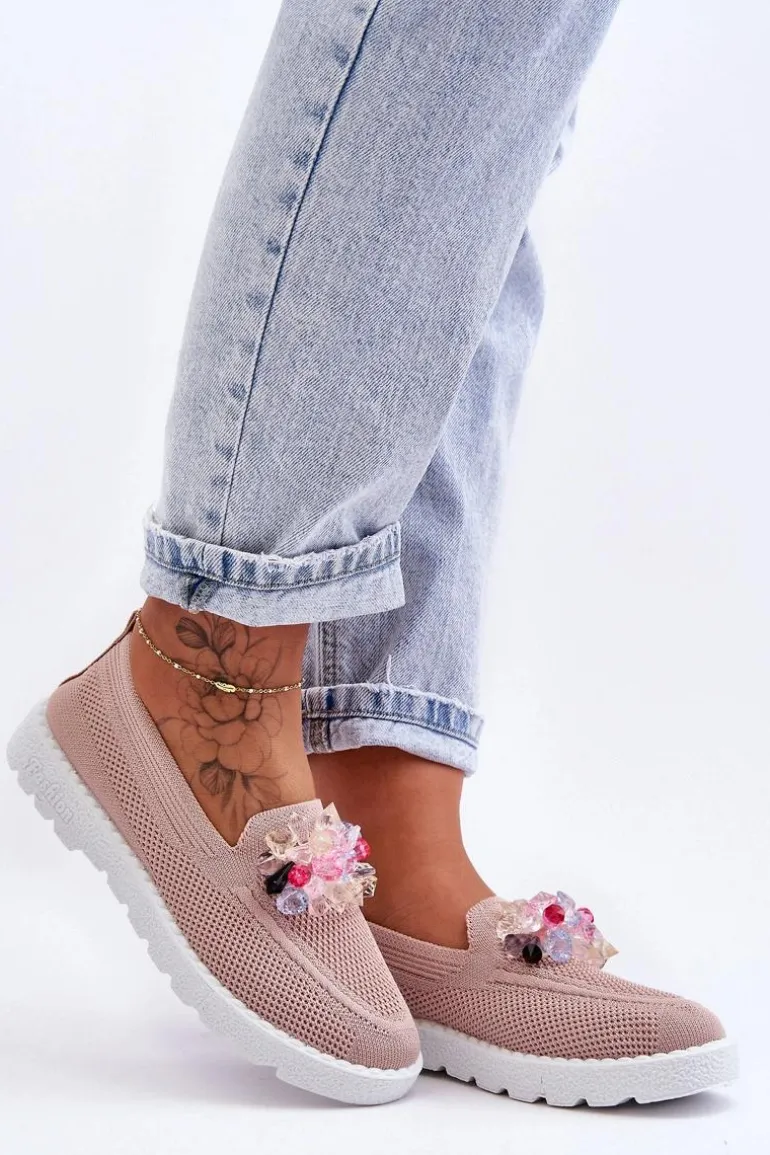 Damskie Trampki Tenisówki Wsuwane Z Ozdobą Różowe Taylor