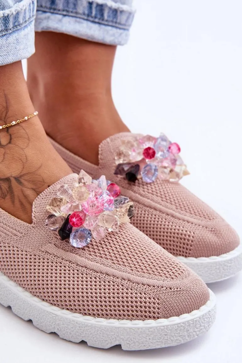 Damskie Trampki Tenisówki Wsuwane Z Ozdobą Różowe Taylor