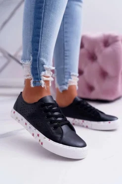Damskie Trampki W Kwiaty Ażurowe Czarne Loriann