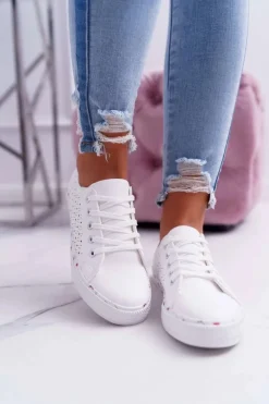 Damskie Trampki W Kwiaty Ażurowe Białe Loriann