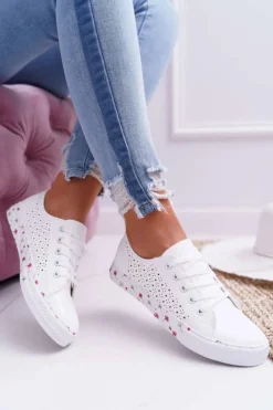 Damskie Trampki W Kwiaty Ażurowe Białe Loriann