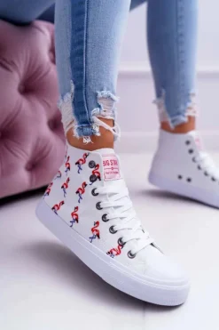 Damskie Trampki Wysokie Flamingi Big Star Białe DD274660