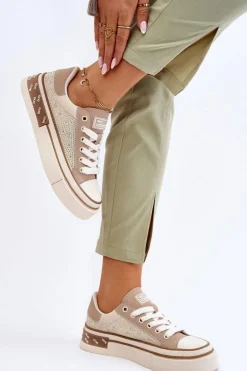 Damskie Trampki Z Dżetami GOE LL2N4055 Beżowe