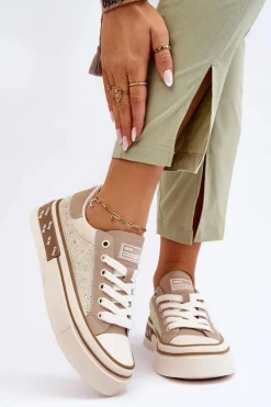 Damskie Trampki Z Dżetami GOE LL2N4055 Beżowe