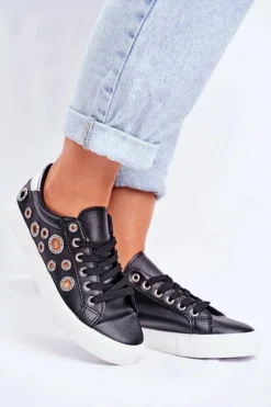 Damskie Trampki Z Dziurami i Cyrkoniami Czarne Roxas
