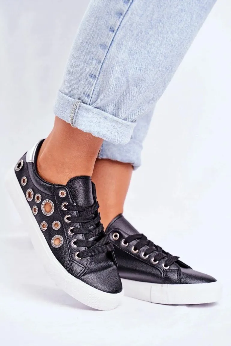 Damskie Trampki Z Dziurami i Cyrkoniami Czarne Roxas