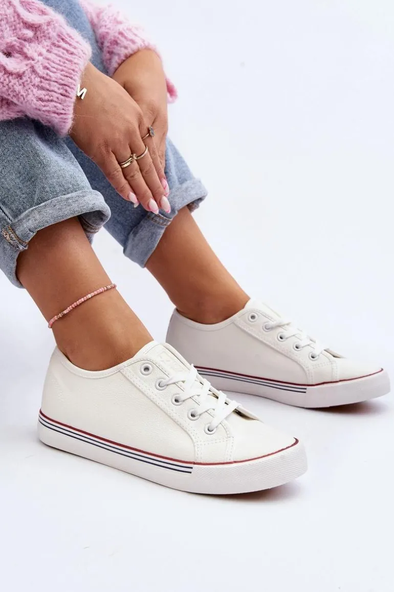 Damskie Trampki Z Eko Skóry Białe Lirean