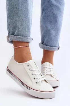 Damskie Trampki Z Eko Skóry Białe Lirean