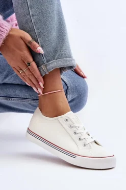 Damskie Trampki Z Eko Skóry Białe Lirean