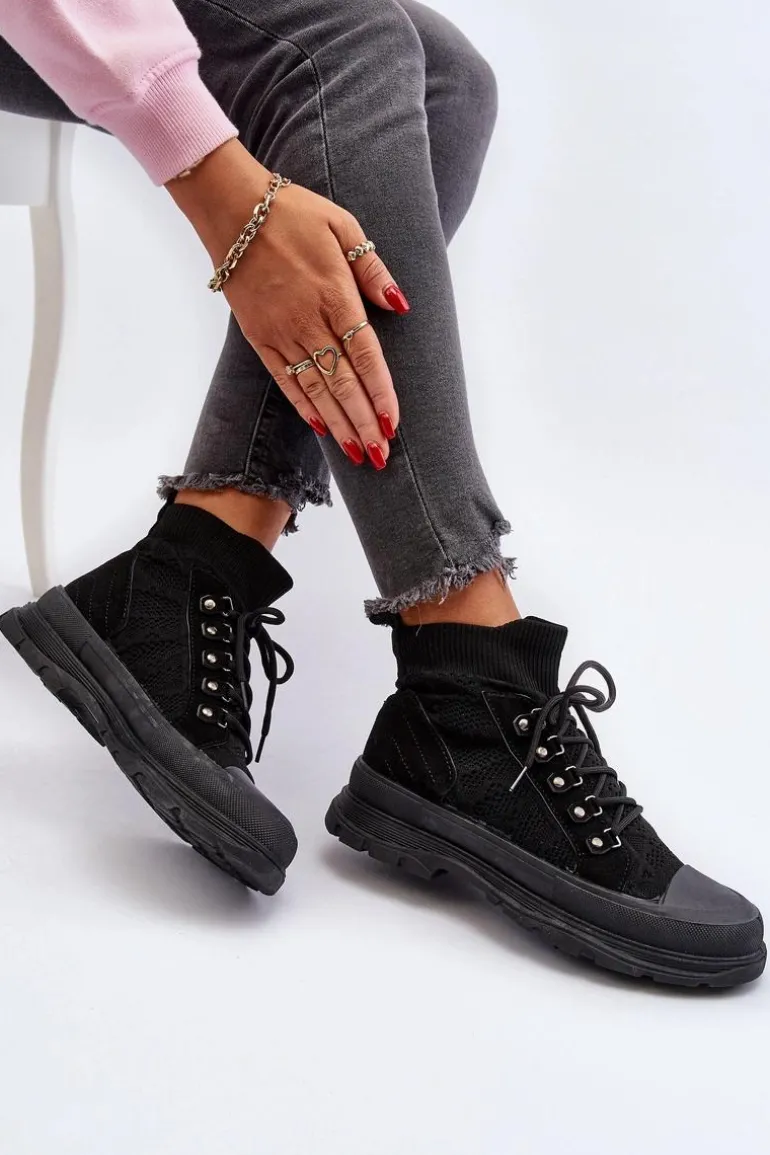 Damskie Trampki Z Elastyczną Cholewką Czarne Kalyne