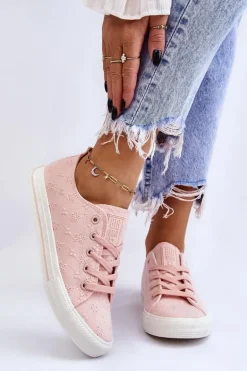 Damskie Trampki Z Haftem Big Star LL274224 Różowe