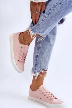 Damskie Trampki Z Haftem Big Star LL274224 Różowe