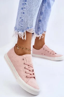 Damskie Trampki Z Haftem Big Star LL274224 Różowe