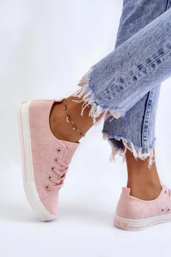 Damskie Trampki Z Haftem Big Star LL274224 Różowe