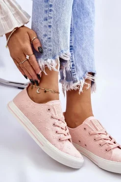 Damskie Trampki Z Haftem Big Star LL274224 Różowe