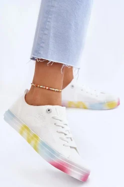 Damskie Trampki Z Kolorową Platformą Big Star LL274237 Białe
