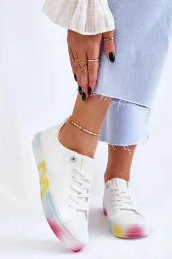 Damskie Trampki Z Kolorową Platformą Big Star LL274237 Białe