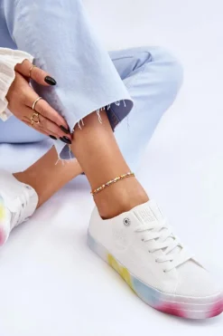 Damskie Trampki Z Kolorową Platformą Big Star LL274237 Białe