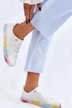 Damskie Trampki Z Kolorową Platformą Big Star LL274237 Białe