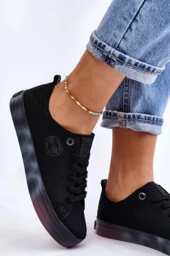 Damskie Trampki Z Kolorową Platformą Big Star LL274239 Czarne